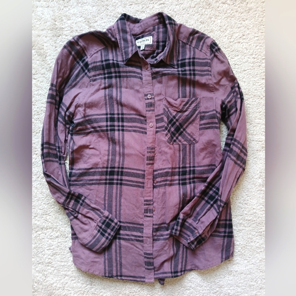 Express Boyfriend Plaid Flannel Purple Size M